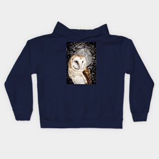 Owl Watercolor at night sky Kids Hoodie